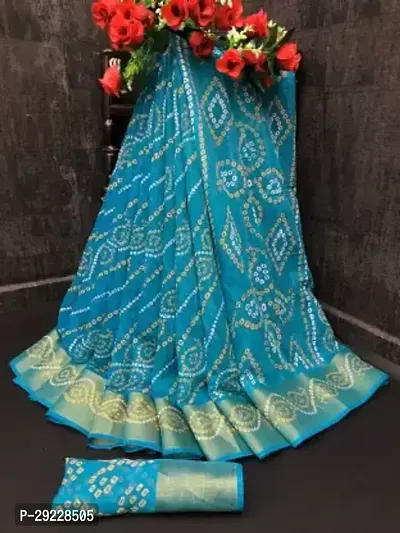 Stylish Cotton Silk Blue  Saree with Blouse piece For Women