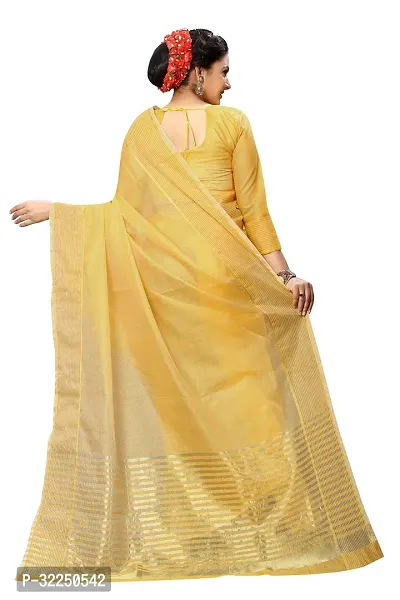 Stylish Yellow Cotton Silk Solid Saree with Blouse piece For Women-thumb3