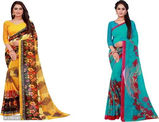 Women Stylish Georgette Printed Saree with Blouse piece