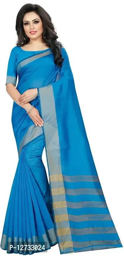 Stylish Fancy Cotton Silk Saree With Blouse Piece For Women Pack Of 1