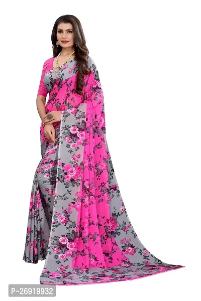 Elegant Georgette Printed Women Saree with Blouse piece-thumb2