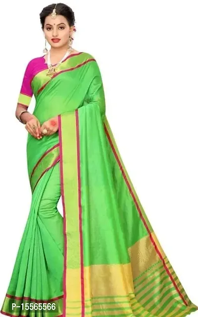 Stylish Fancy Cotton Silk Saree With Blouse Piece For Women-thumb0