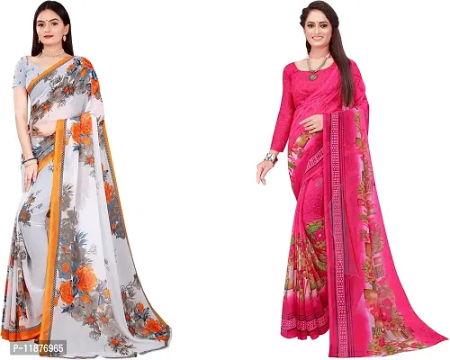 Stylish Fancy Georgette Saree With Blouse Piece Combo For Women Pack Of 2