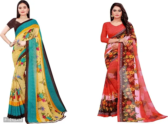 Stylish Fancy Georgette Saree With Blouse Piece For Women Pack Of 2-thumb0