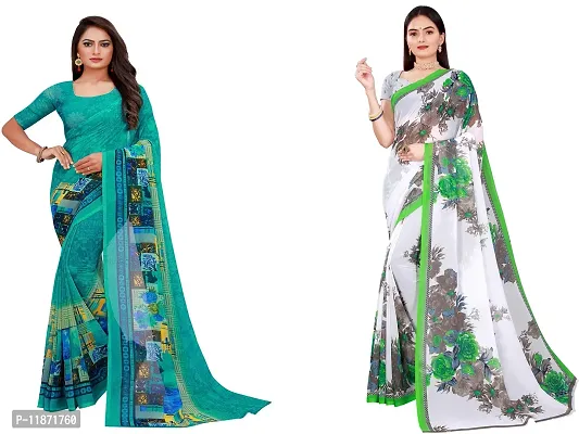 Stylish Fancy Georgette Saree With Blouse Piece Combo For Women Pack Of 2