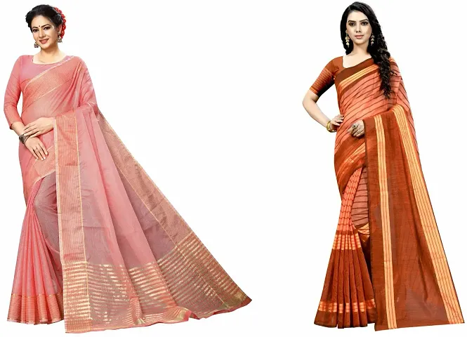 Attractive Art Silk Saree with Blouse piece For Women Pack Of 2