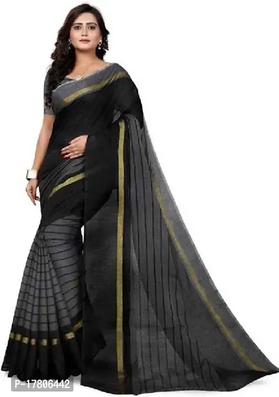 Women Stylish Cotton Silk Striped Saree with Blouse piece-thumb0