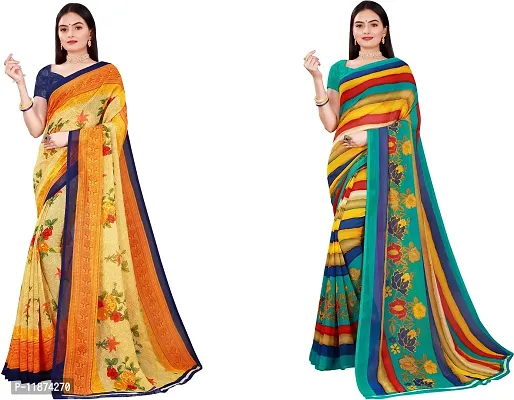 Stylish Fancy Georgette Saree With Blouse Piece Combo For Women Pack Of 2