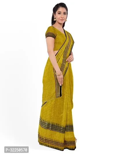 Stylish Yellow Cotton Silk Solid Saree with Blouse piece For Women-thumb4