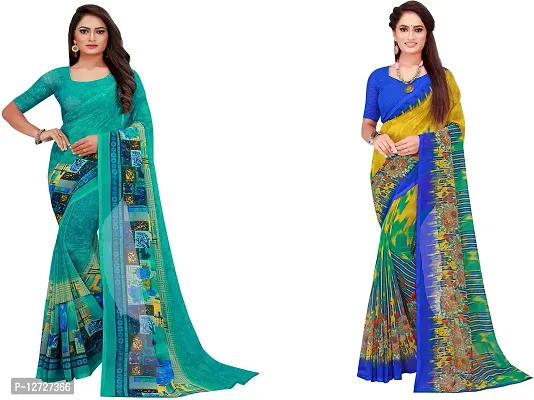 Stylish Fancy Georgette Saree With Blouse Piece For Women Pack Of 2-thumb0