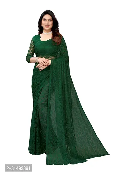 Stylish Green Net Saree with Blouse piece For Women