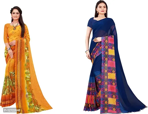 Stylish Fancy Georgette Saree With Blouse Piece For Women Pack Of 2