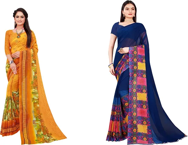 Stylish Fancy Georgette Saree With Blouse Piece Combo For Women Pack Of 2