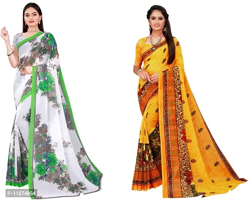 Stylish Fancy Georgette Saree With Blouse Piece Combo For Women Pack Of 2