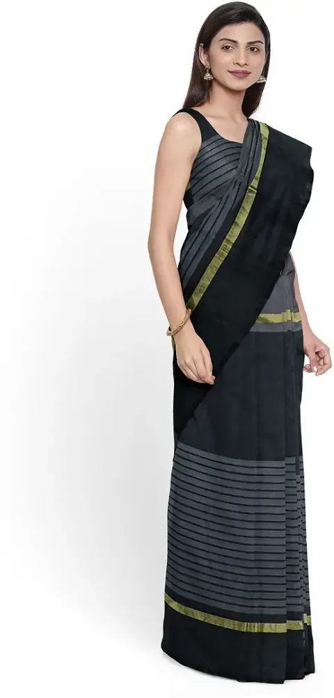 Stylish Fancy Silk Daily Wear Striped Saree With Blouse Piece For Women