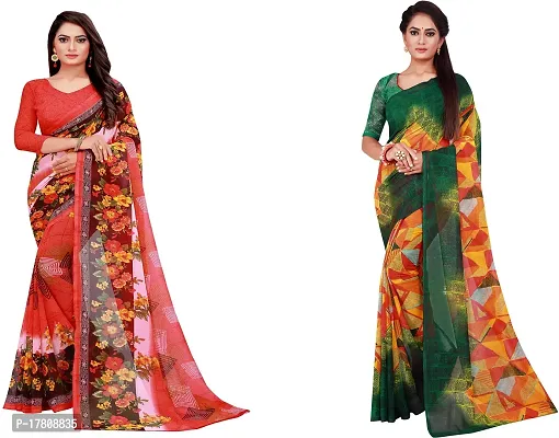 Women Stylish Georgette Printed Saree with Blouse piece-thumb0