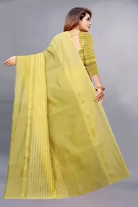 Stylish Yellow Cotton Silk Striped Saree with Blouse piece For Women-thumb2