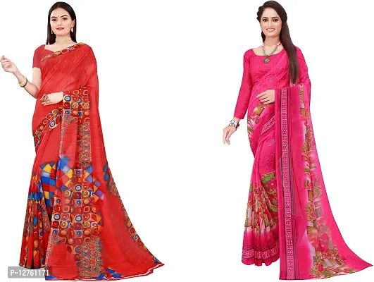 Stylish Fancy Georgette Saree With Blouse Piece For Women Pack Of 2-thumb0