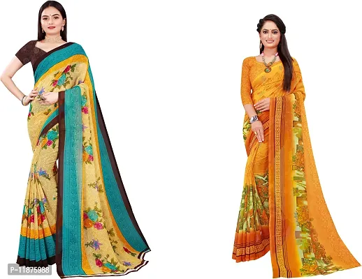 Stylish Fancy Georgette Saree With Blouse Piece Combo For Women Pack Of 2-thumb0