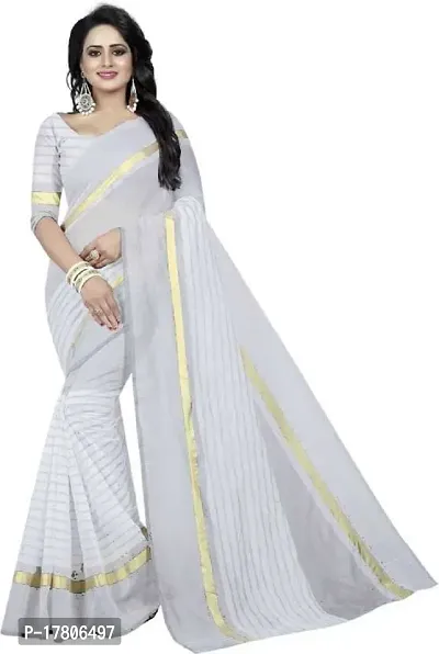 Women Stylish Cotton Silk Striped Saree with Blouse piece-thumb0