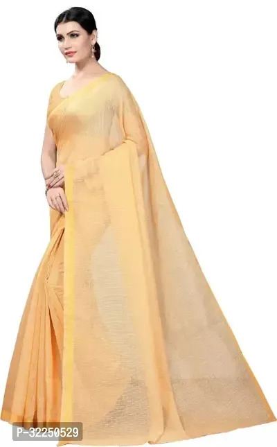 Stylish Beige Cotton Silk Solid Saree with Blouse piece For Women-thumb0