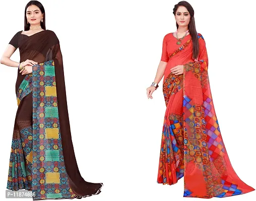 Stylish Fancy Georgette Saree With Blouse Piece Combo For Women Pack Of 2-thumb0