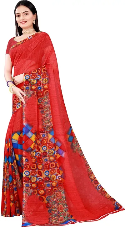 Elegant Daily Wear Georgette Women Saree With Blouse Piece -Red