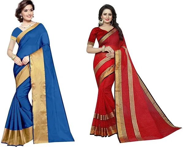 Stylish Fancy Georgette Saree With Blouse Piece Combo For Women Pack Of 2