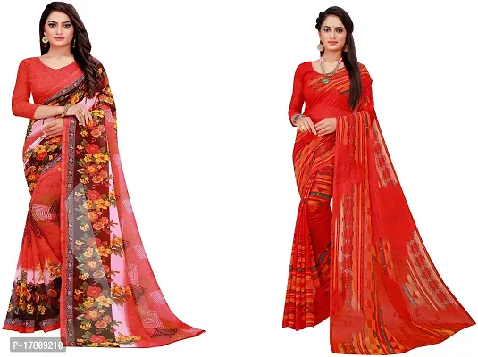 Women Stylish Georgette Printed Saree with Blouse piece