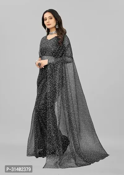 Stylish Black Net Saree with Blouse piece For Women-thumb2