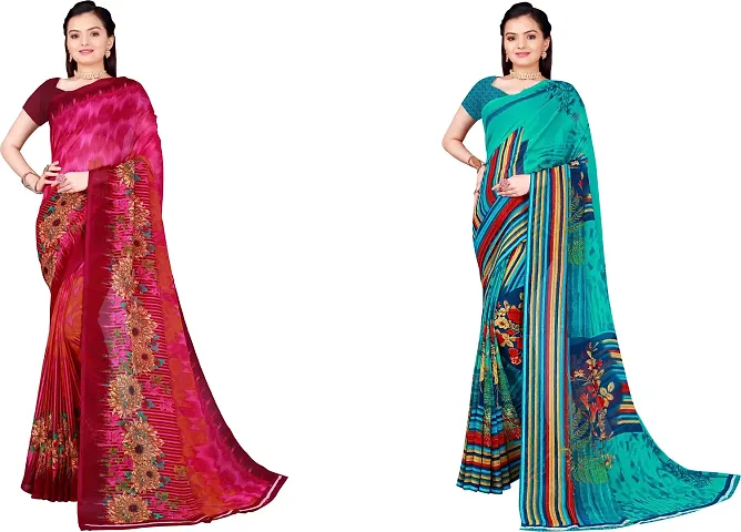 Stylish Fancy Georgette Saree With Blouse Piece For Women Pack Of 2