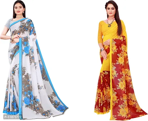 Stylish Fancy Georgette Saree With Blouse Piece Combo For Women Pack Of 2-thumb0