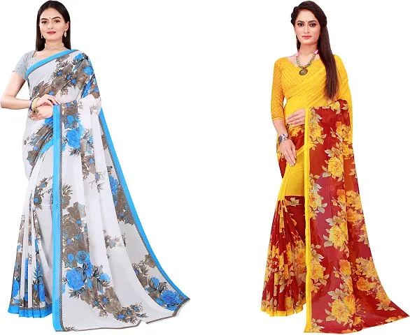 Stylish Fancy Georgette Saree With Blouse Piece Combo For Women Pack Of 2