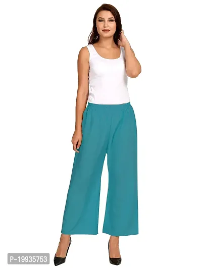 Stunning Turquoise Crepe Solid Palazzo For Women-thumb0