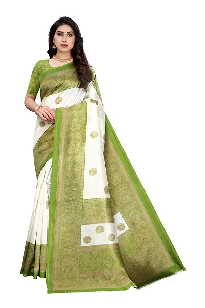 Radhe Fashion Art Silk Gujrati Famous Saree With Blouse Piece (Green Border)