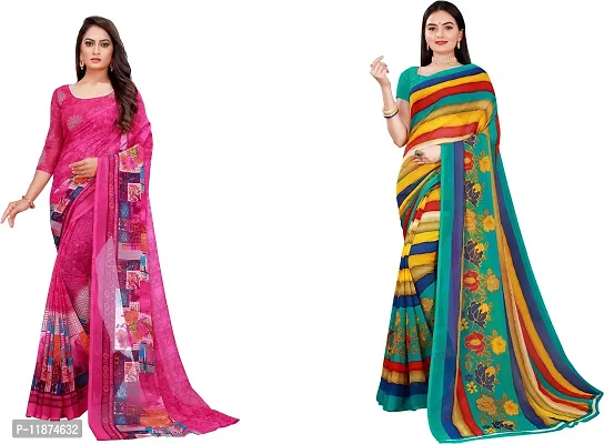 Stylish Fancy Georgette Saree With Blouse Piece Combo For Women Pack Of 2