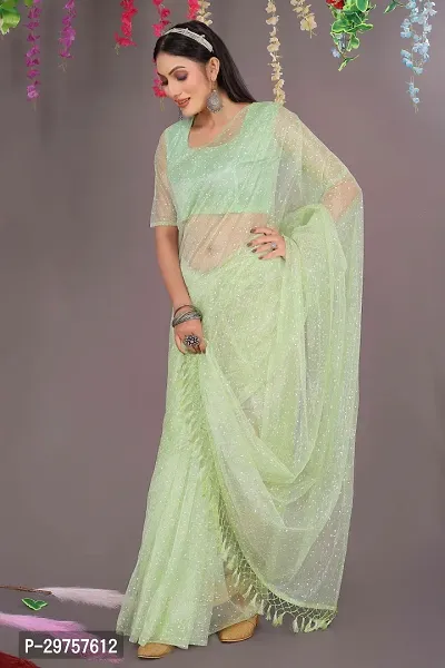 Stylish Teal Net Printed Saree with Blouse piece For Women-thumb4