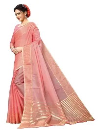 Stylish Peach Cotton Silk Solid Saree with Blouse piece For Women-thumb1