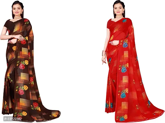 Stylish Fancy Georgette Saree With Blouse Piece Combo For Women Pack Of 2