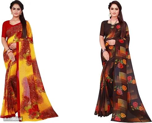 Women Stylish Georgette Printed Saree with Blouse piece-thumb0