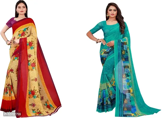 Stylish Fancy Georgette Saree With Blouse Piece For Women Pack Of 2