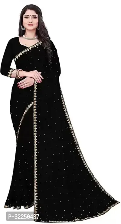 Stylish Black Cotton Silk Embellished Saree with Blouse piece For Women