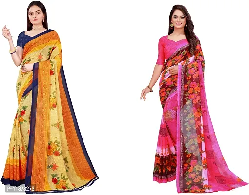 Stylish Fancy Georgette Saree With Blouse Piece Combo For Women Pack Of 2-thumb0