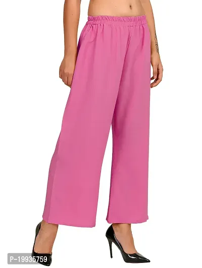 Stunning Pink Crepe Solid Palazzo For Women-thumb4