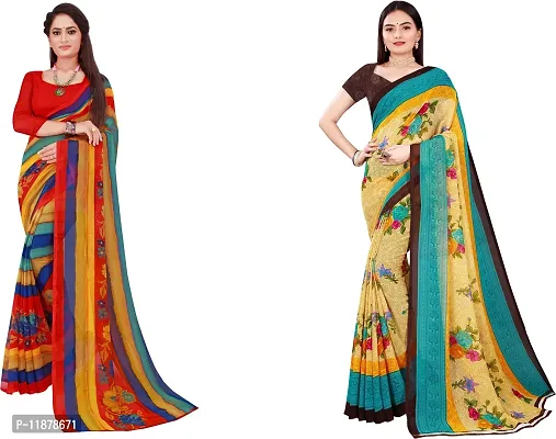 Stylish Fancy Georgette Saree With Blouse Piece Combo For Women Pack Of 2-thumb0