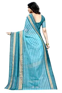 Stylish Blue Cotton Silk Striped Saree with Blouse piece For Women-thumb2