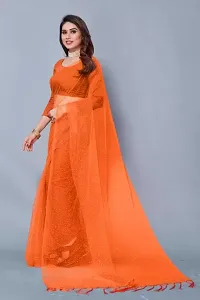 Stylish Orange Net Solid Saree with Blouse piece For Women-thumb1