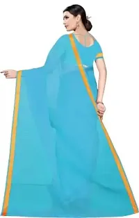 Stylish Turquoise Cotton Silk Solid Saree with Blouse piece For Women-thumb1