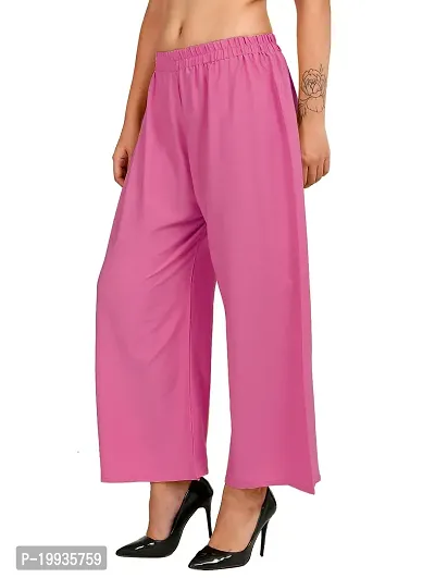 Stunning Pink Crepe Solid Palazzo For Women-thumb5