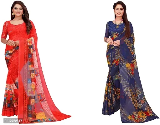 Stylish Fancy Georgette Saree With Blouse Piece For Women Pack Of 2